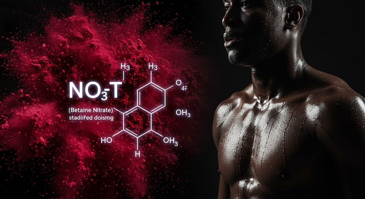 Canister of Beetroot Pro patented betaine nitrate extract beside a scoop of red powder
