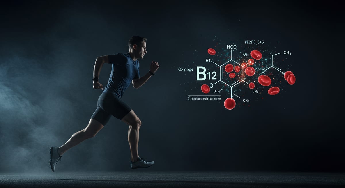 Endurance athlete taking a vitamin B12 supplement to support red blood cell oxygen delivery